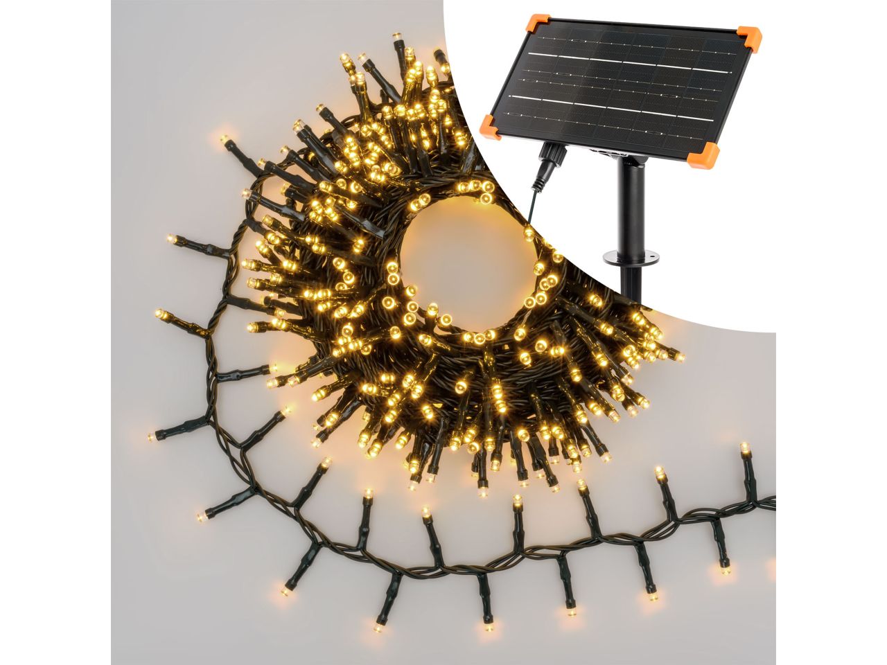 Catena di luci lineare solare misura 20m con 1000 led bianco caldo per uso esterno