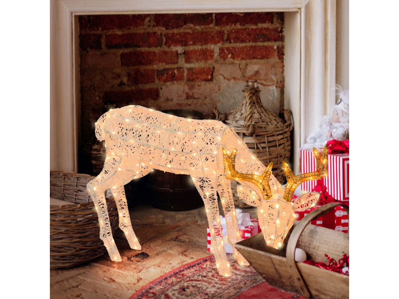 Renna 3d che bruca misura 82xh.52cm con 200 led traditional per uso interno ed esterno