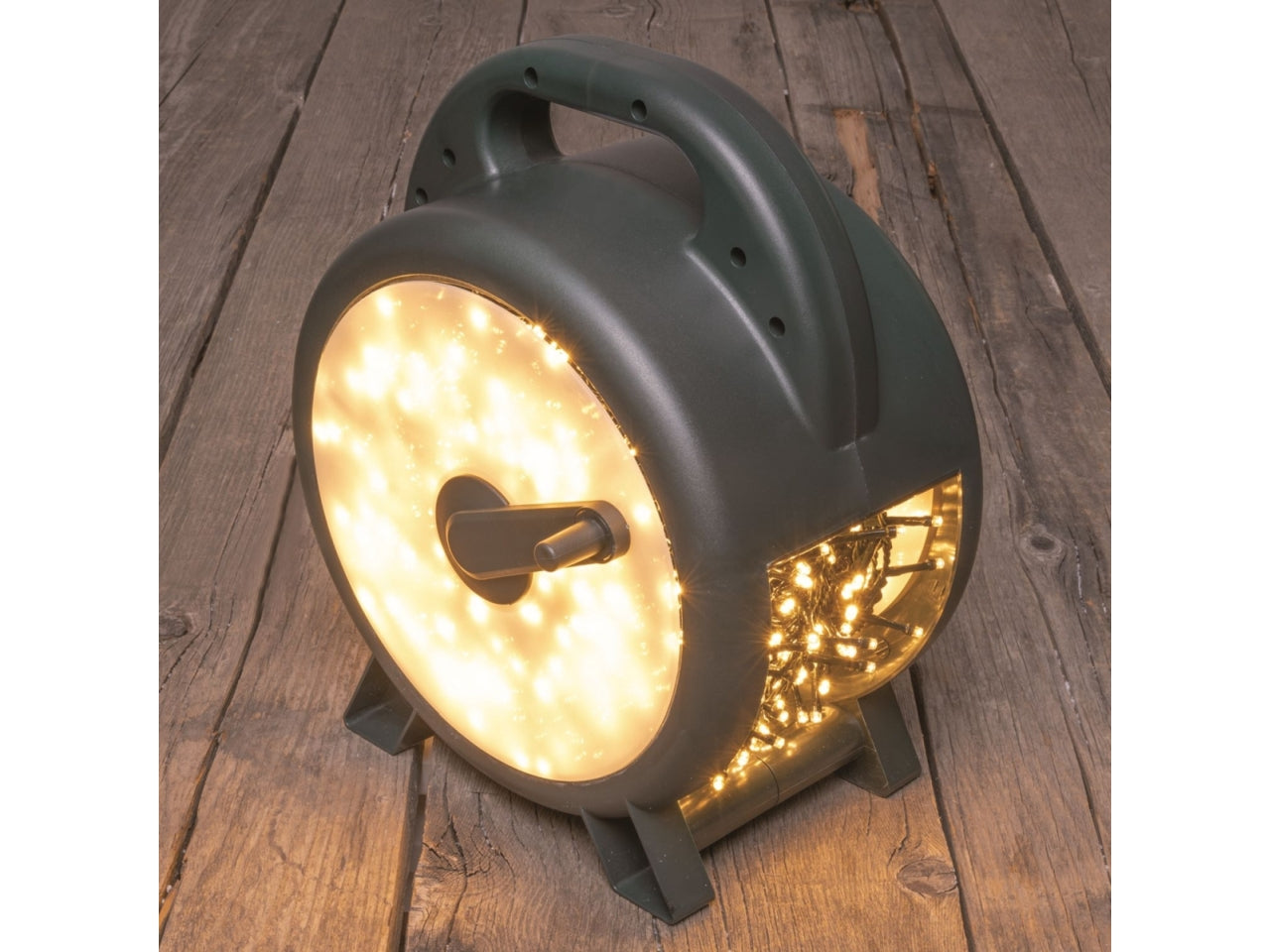 Catena di luci con avvolgitore 60m con 1500 led bianco caldo esterno/interno, cavo verde - XmasKing