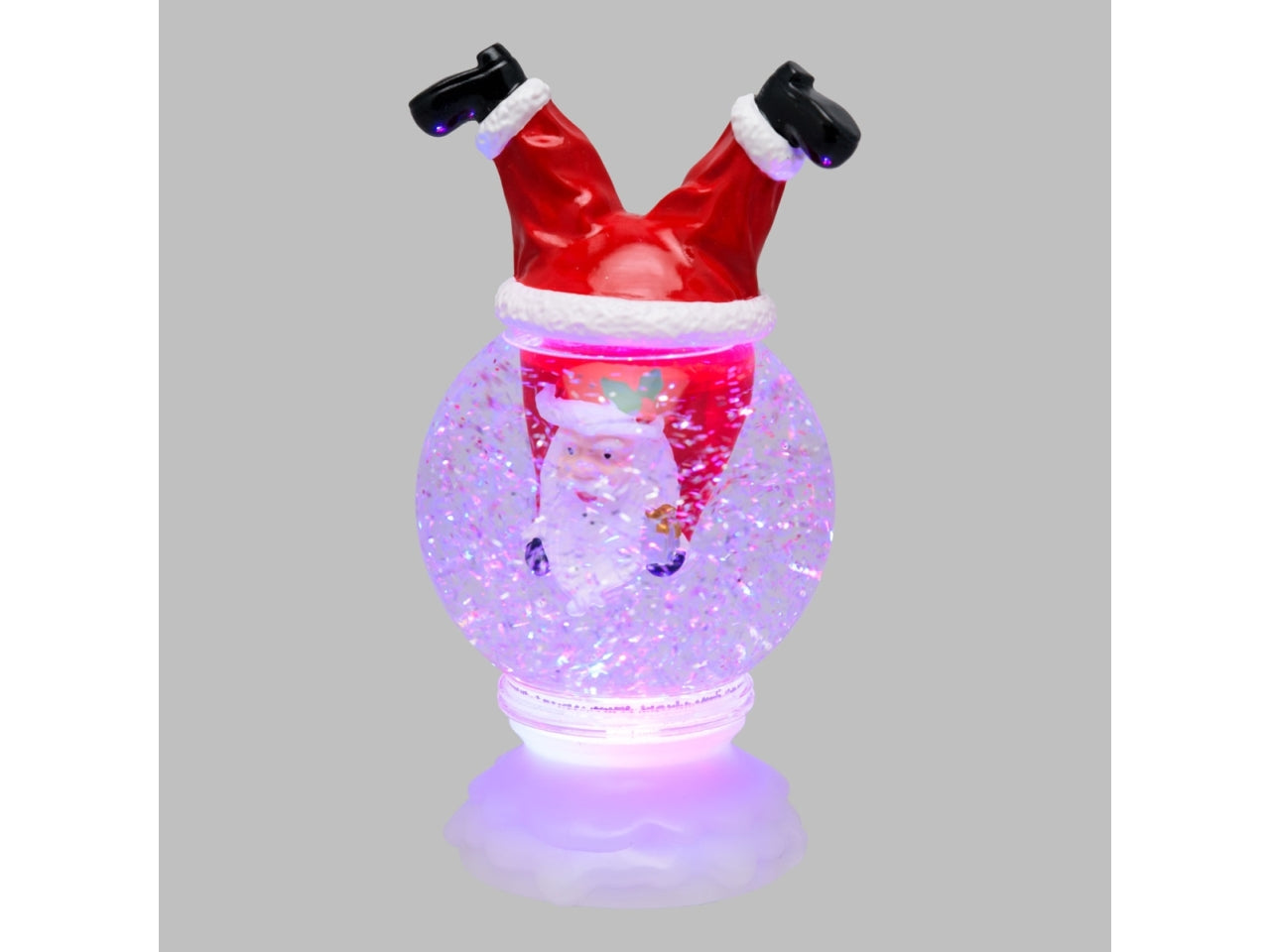 Palla di vetro con babbo natale rovesciato e glitter led scintillante 11x21 cm - XmasKing