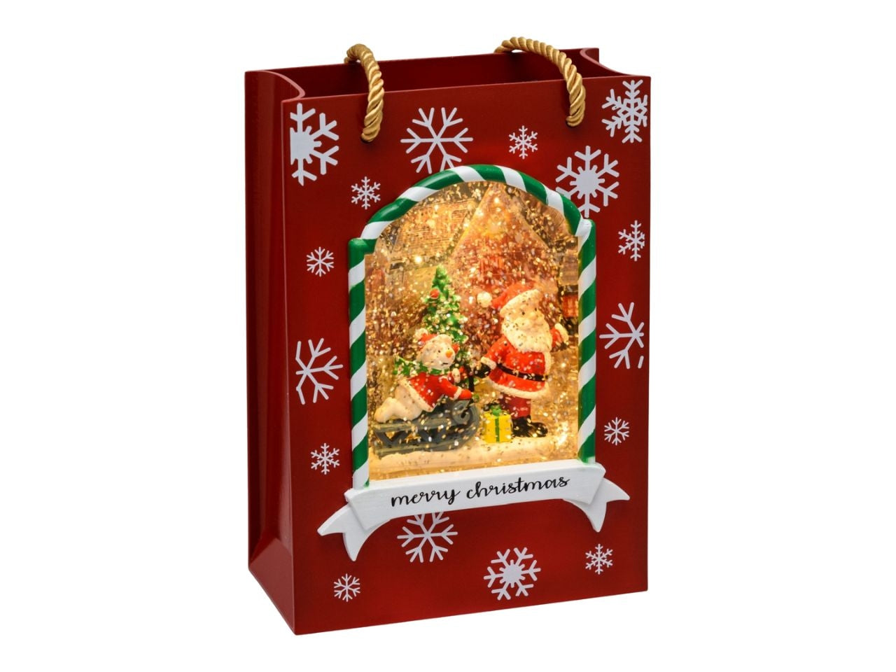 Palla di vetro a forma di borsa shopper con babbo natale 14x7,5x22cm - XmasKing