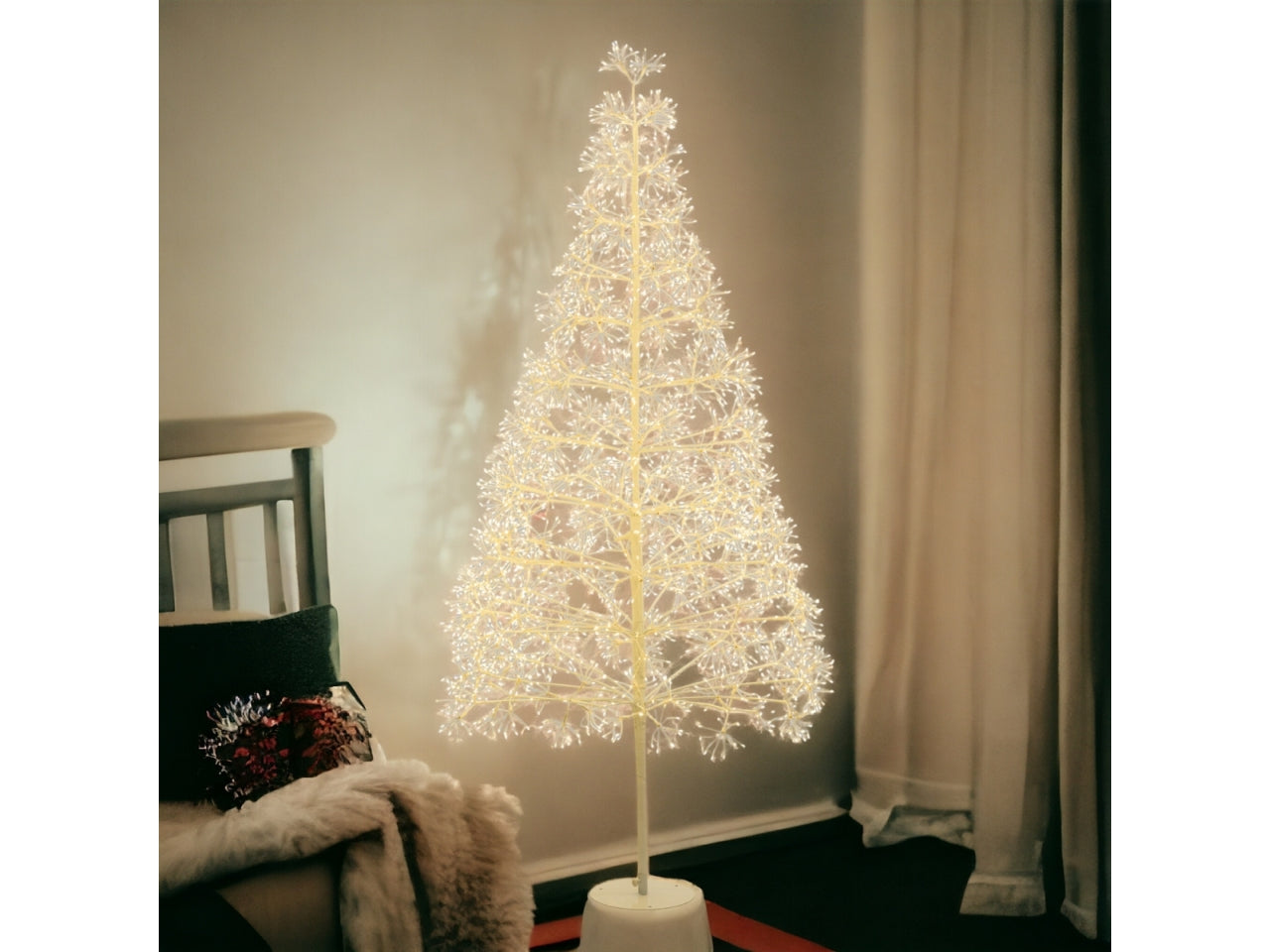 Albero bianco ricco h.210cm 3000 microled bianco caldo d.1,5mm cavo metal flashled base metallo diamond trasformatore