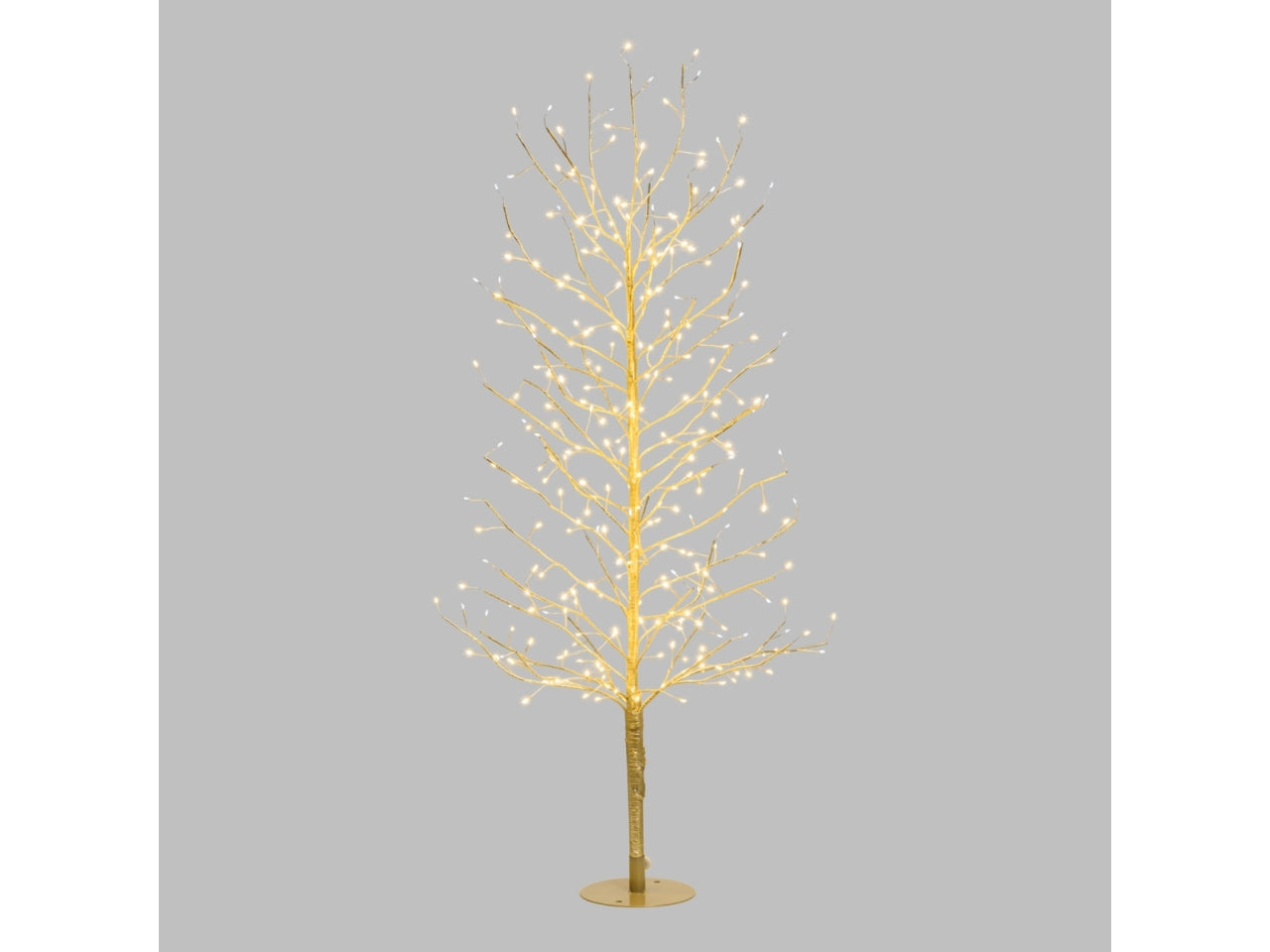 Albero tiglio champagne h.120cm 330 microled bianco caldo e bianco d.1,5mm cavo metal argento flashled base metallo diamond trasformatore selv esterno interno 4m+d.75xh120cm