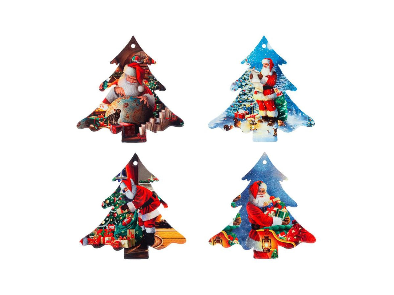 Sottopentola a forma di albero con babbo natale in ceramica 4 colori assortiti con sughero antiscivolo 20x20 cm - Le Stelle