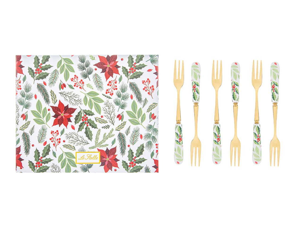 Forchettine bianco natale misura 15cm con astuccio - la confezione comprende 6 forchettine