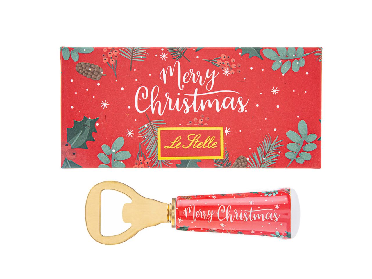 Apribottiglie merry christmas colore rosso misura 12cm con astuccio