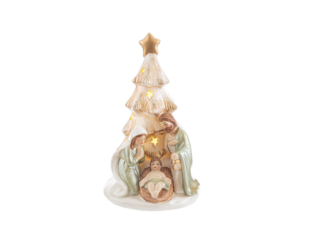 Sacra famiglia albero led in porcellana misura 11x11xh.19cm