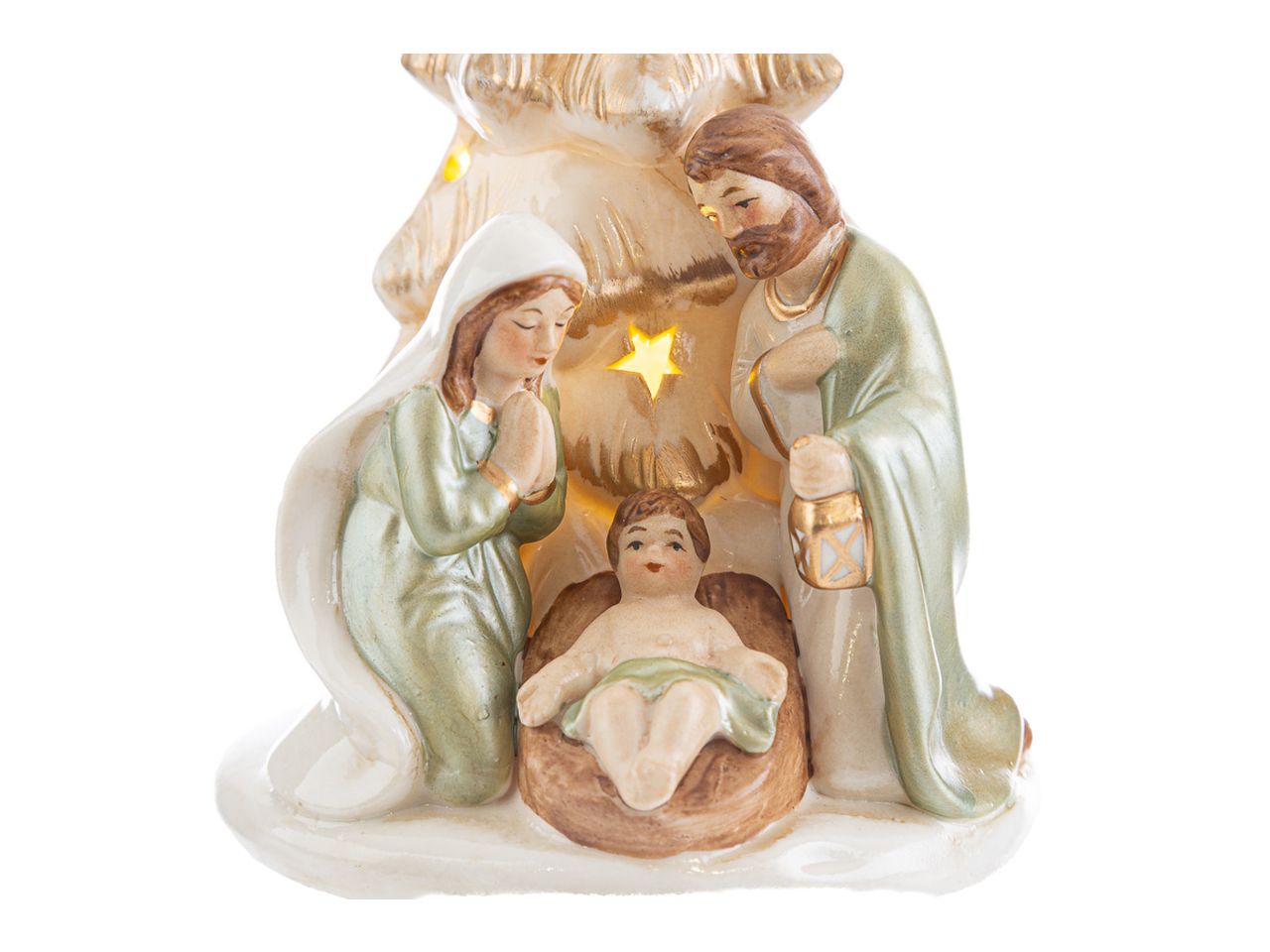 Sacra famiglia albero led in porcellana misura 11x11xh.19cm