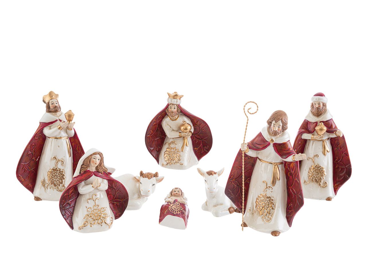 Nativita' in porcellana colore rosso misura h.19,5cm - la confezione comprende 8 soggetti