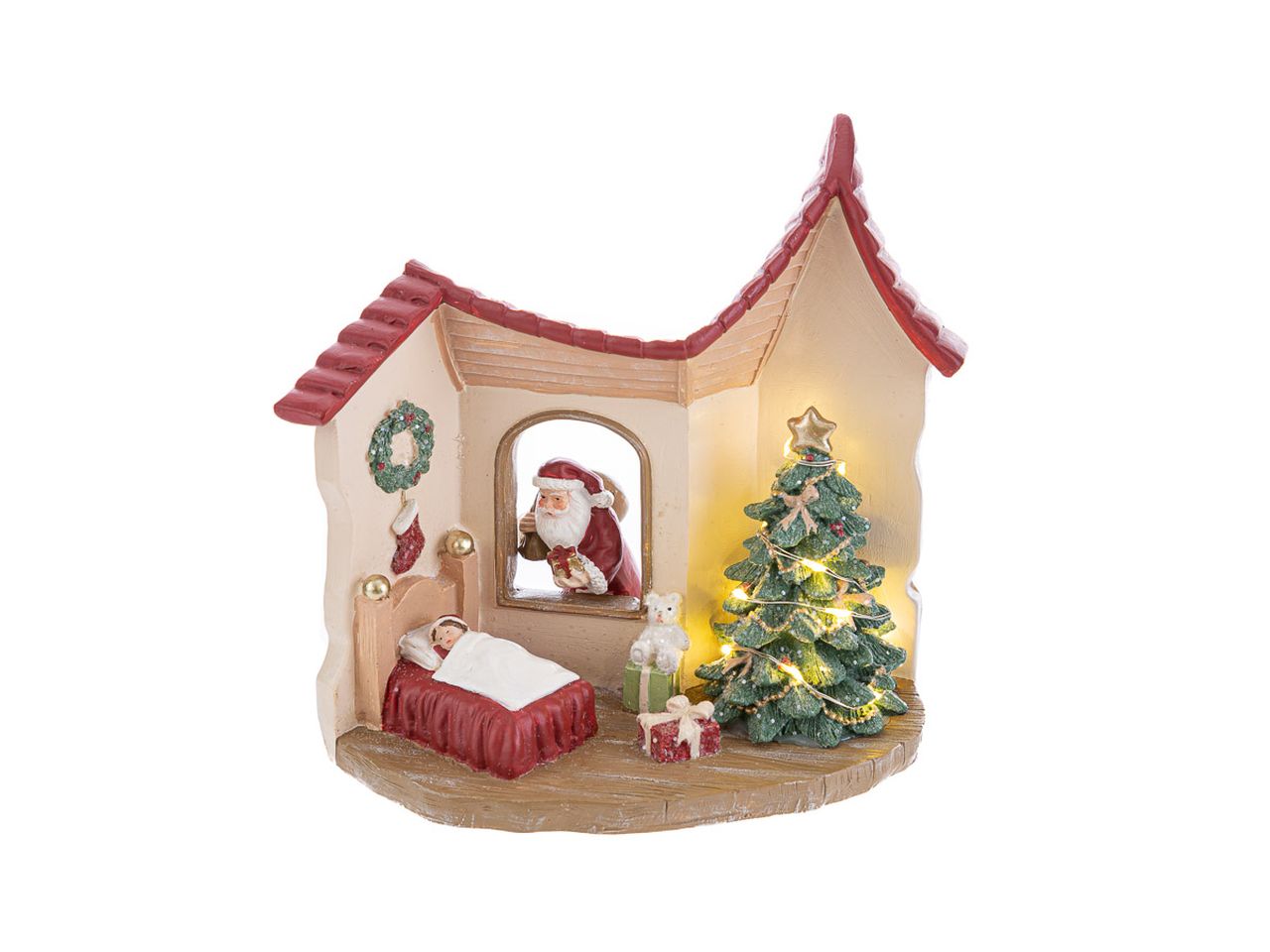 Casetta di babbo natale in resina con led misura 18x11xh.17cm