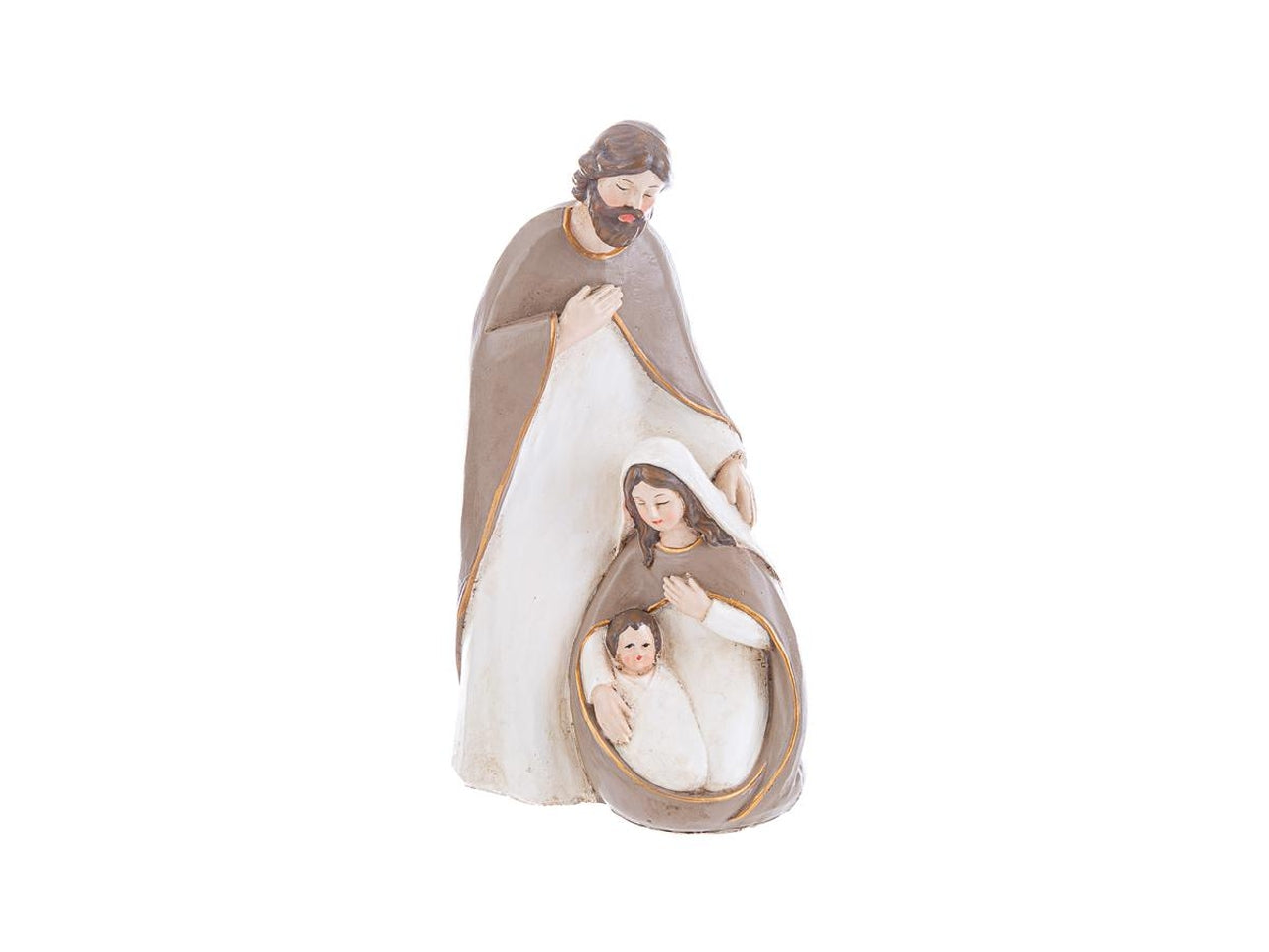 Statua sacra famiglia in resina opaca marrone e bianco 10x7xh.18,5 cm - Le Stelle