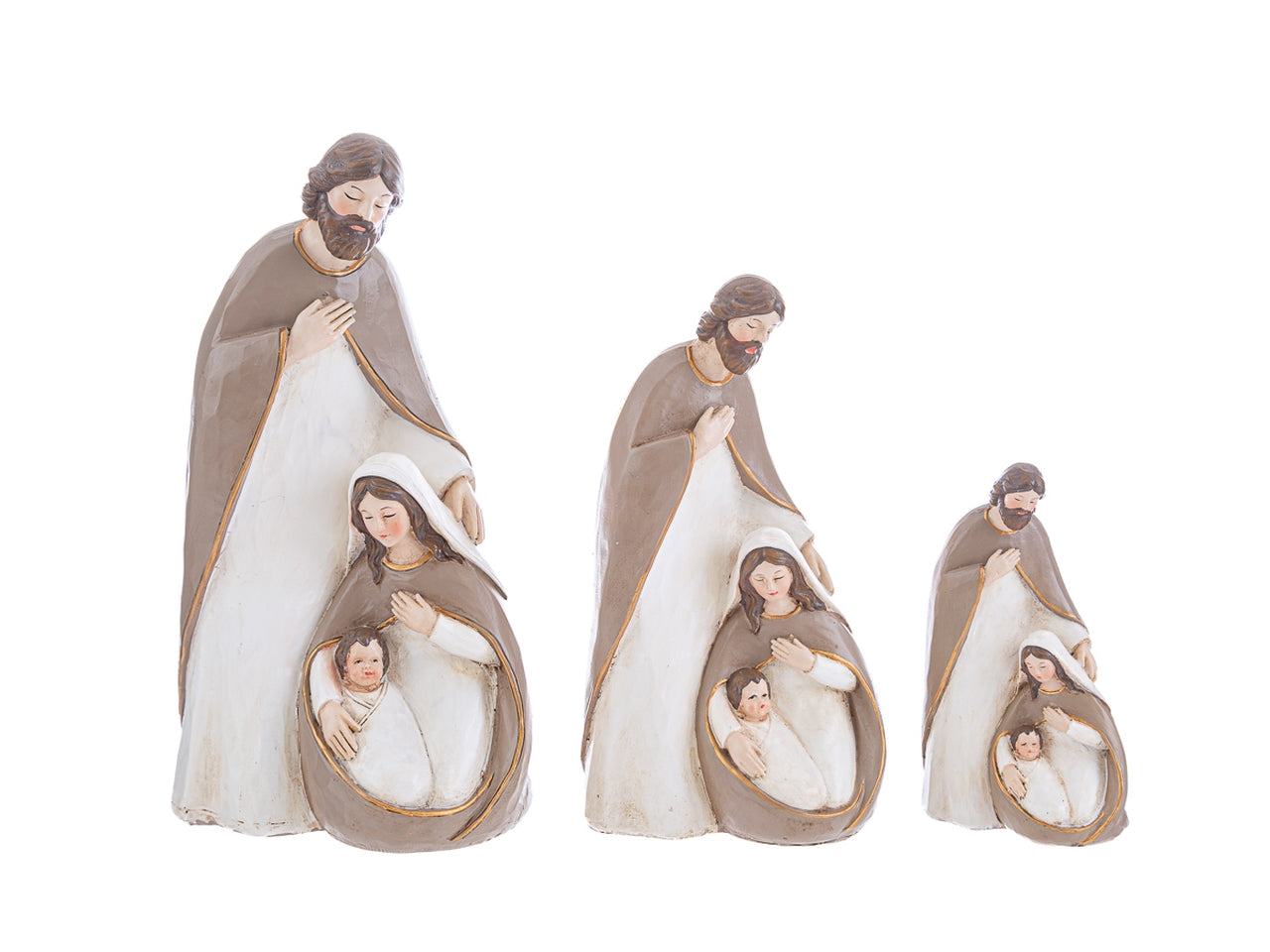 Statua sacra famiglia in resina opaca marrone e bianco 10x7xh.18,5 cm - Le Stelle