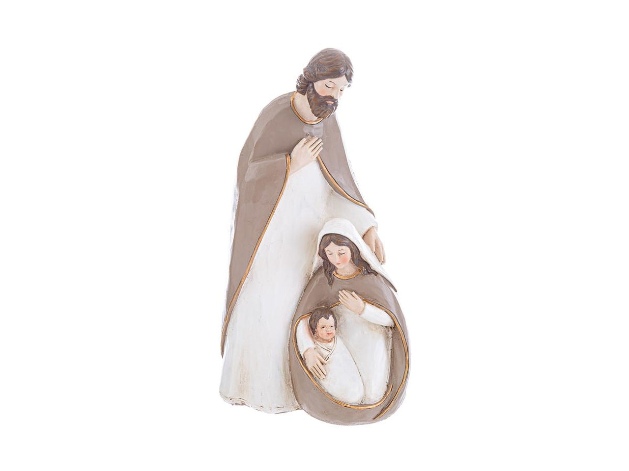 Statua sacra famiglia in resina opaca marrone e bianco 13x9xh.23,5 cm - Le Stelle