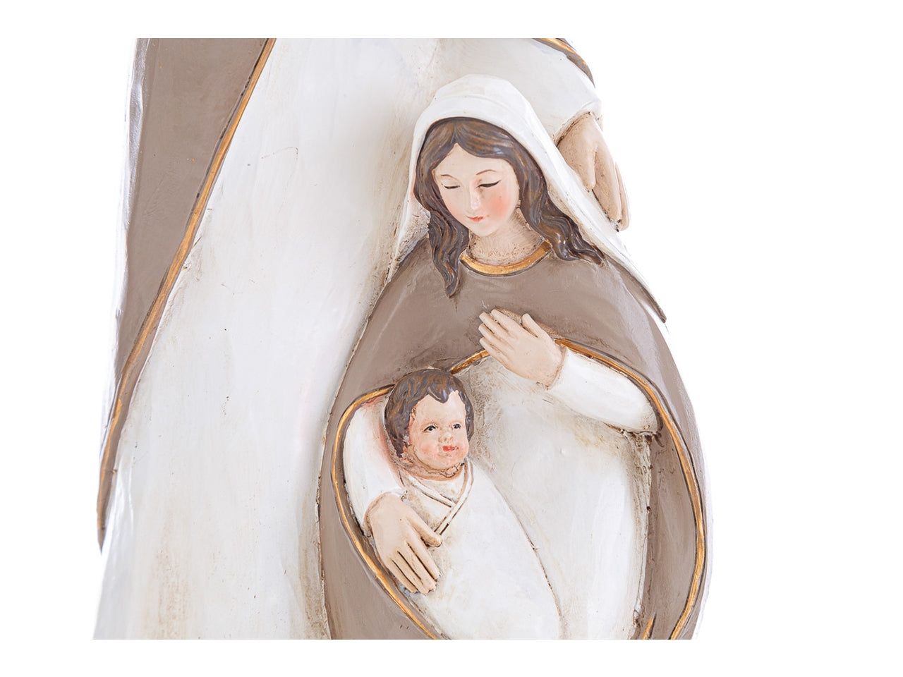 Statua sacra famiglia in resina opaca marrone e bianco 13x9xh.23,5 cm - Le Stelle