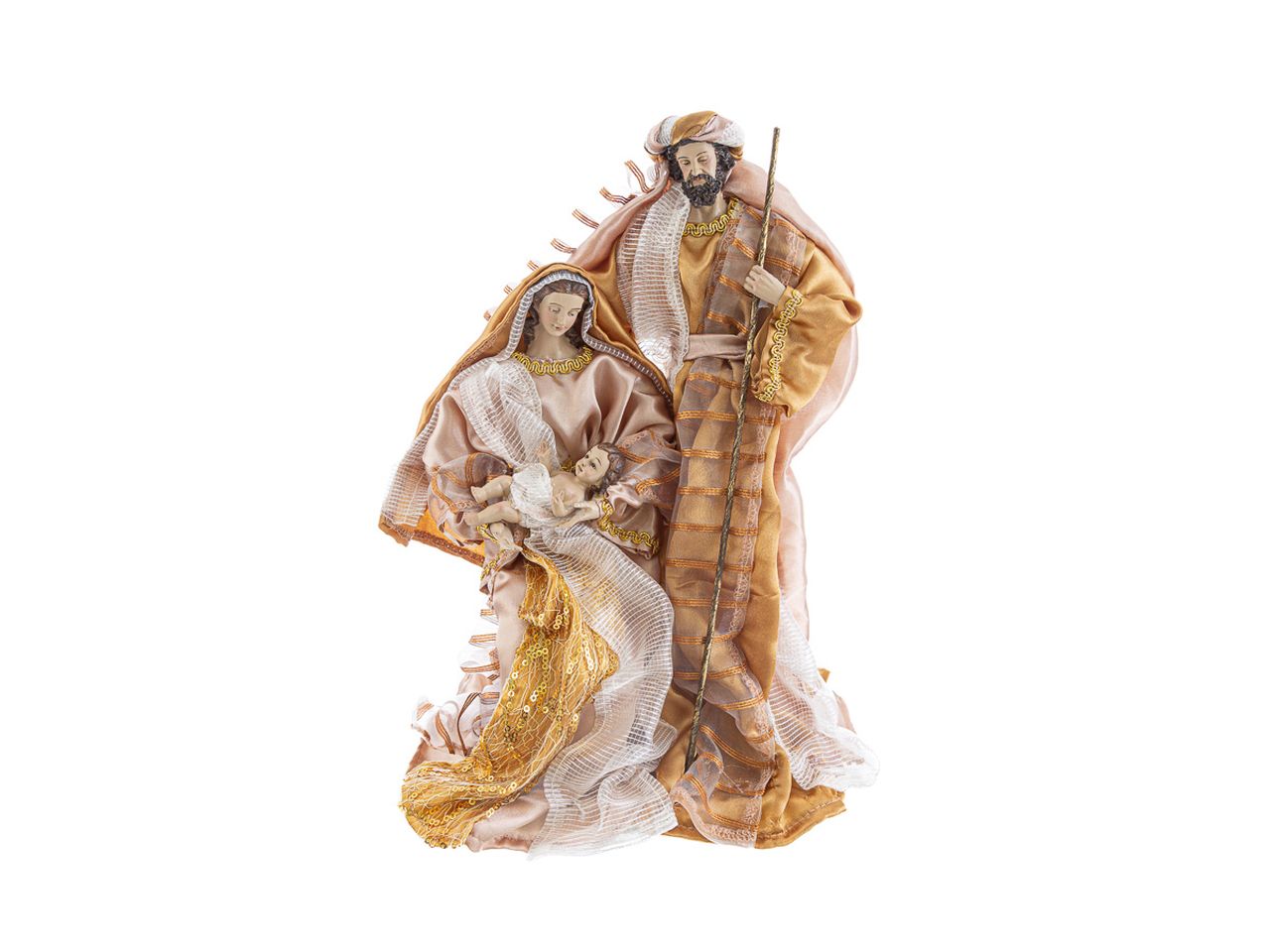 Sacra famiglia in resina vestita colore oro h.30cm
