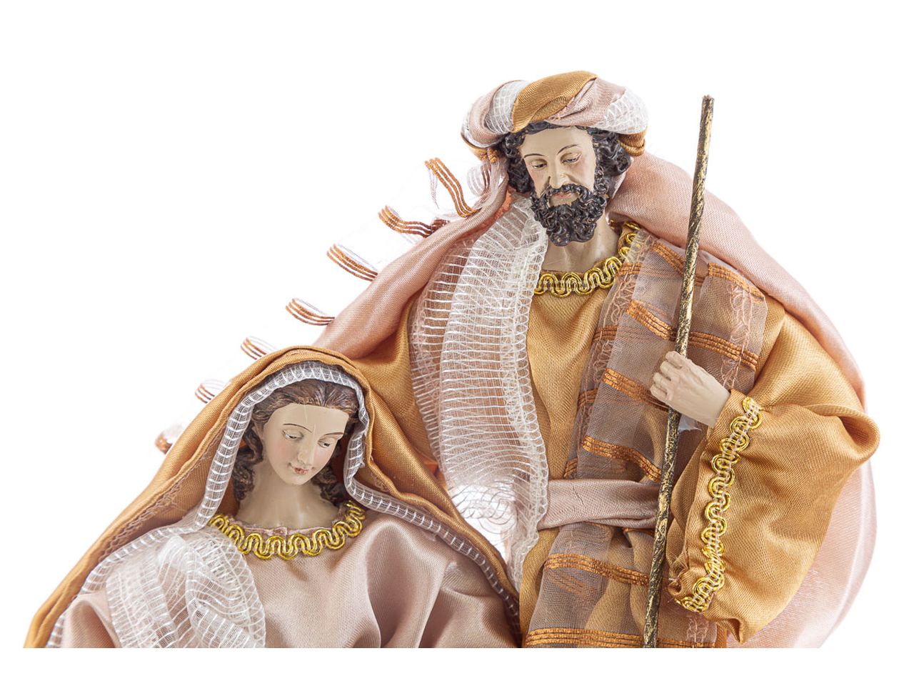 Sacra famiglia in resina vestita colore oro h.30cm