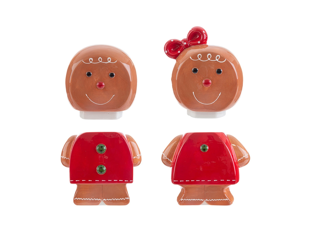 Biscottiera forma pan di zenzero in ceramica rosso e marrone 2 assortimenti 10x20xh.30 cm - Le Stelle