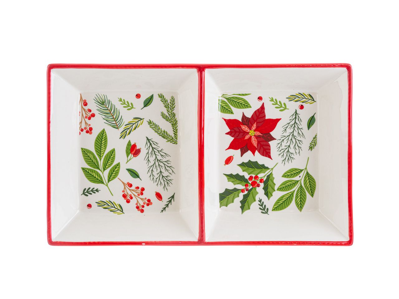 Vassoio in ceramica bianco natale misura 26x16xh.4cm con astuccio