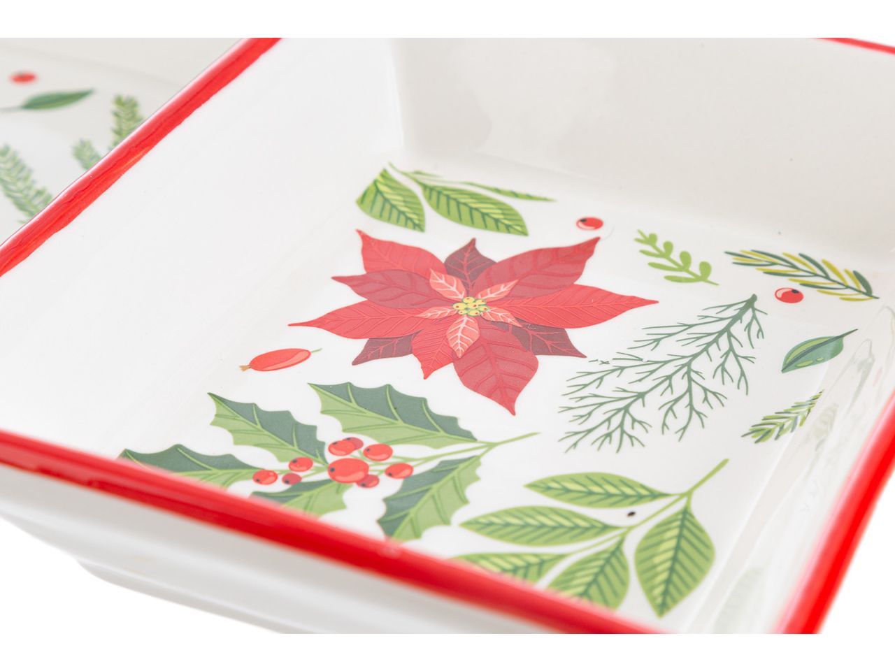 Vassoio in ceramica bianco natale misura 26x16xh.4cm con astuccio