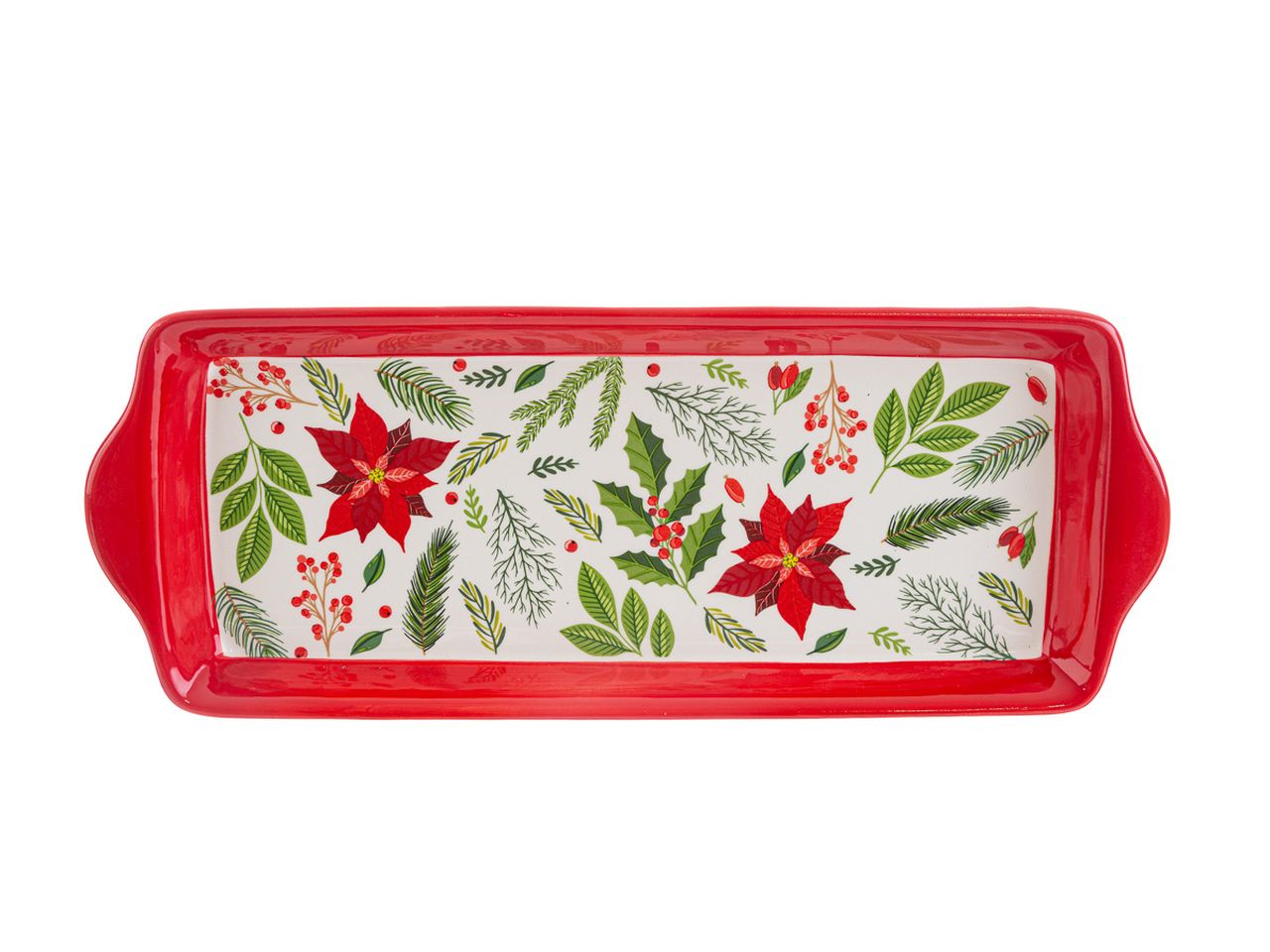 Vassoio in ceramica bianco natale misura 31,5x12xh.3cm con astuccio