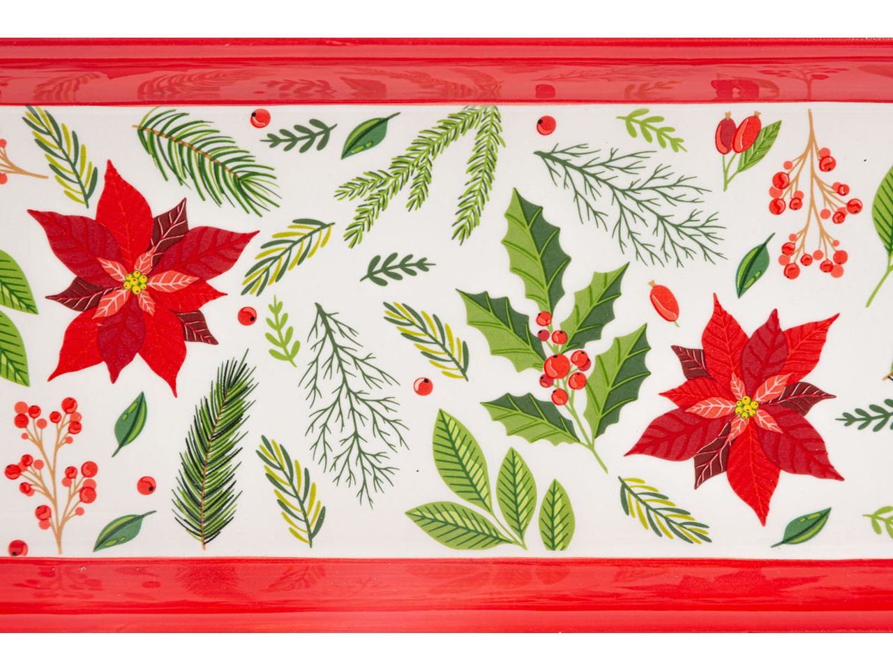 Vassoio in ceramica bianco natale misura 31,5x12xh.3cm con astuccio
