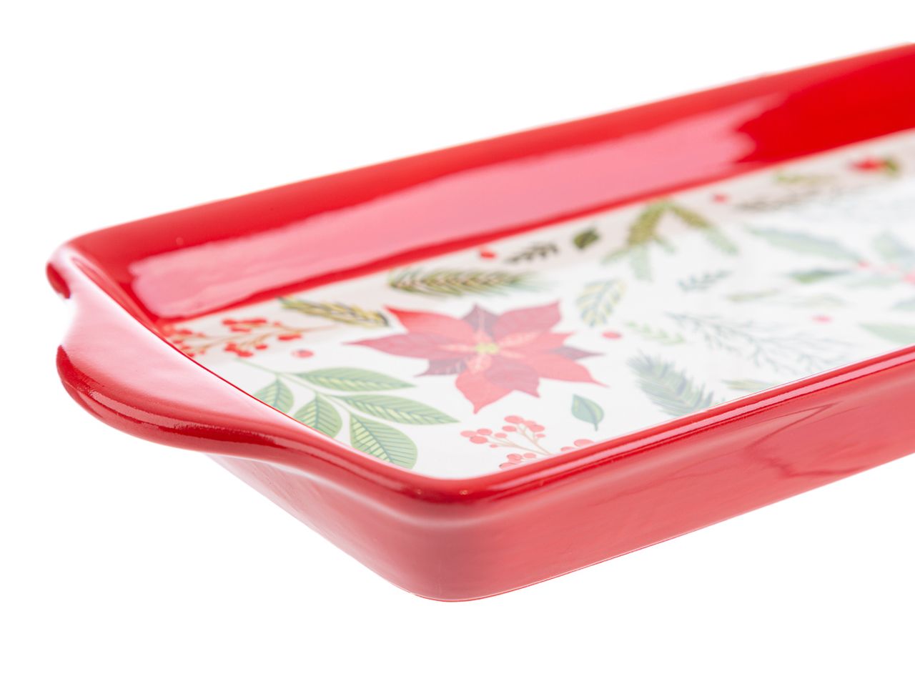 Vassoio in ceramica bianco natale misura 31,5x12xh.3cm con astuccio