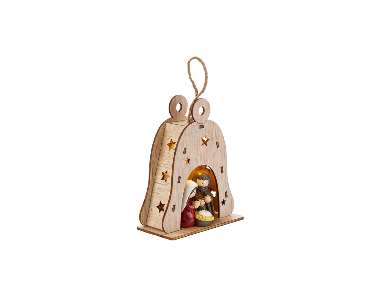 Appendino sacra famiglia in resina colorata campana di legno 8,5x4xh.11cm
