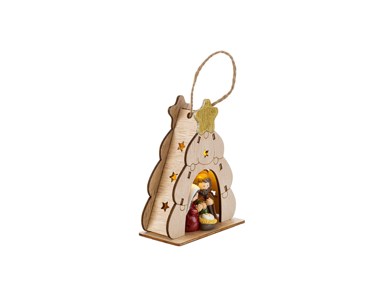 Appendino sacra famiglia in resina colorata albero di legno 9x4xh.11cm
