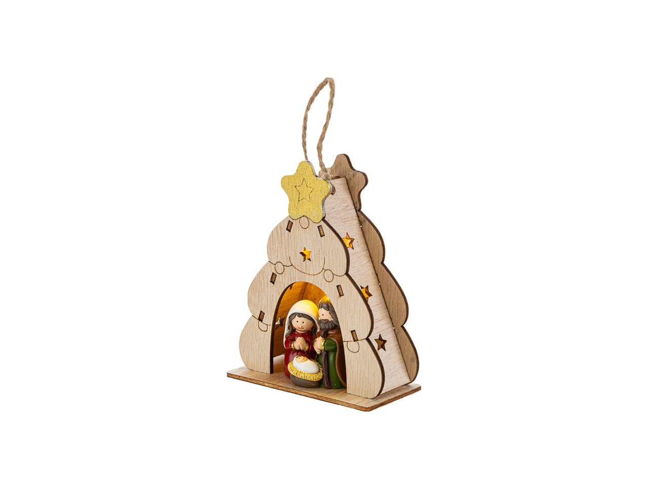 Appendino sacra famiglia in resina colorata albero di legno 9x4xh.11cm
