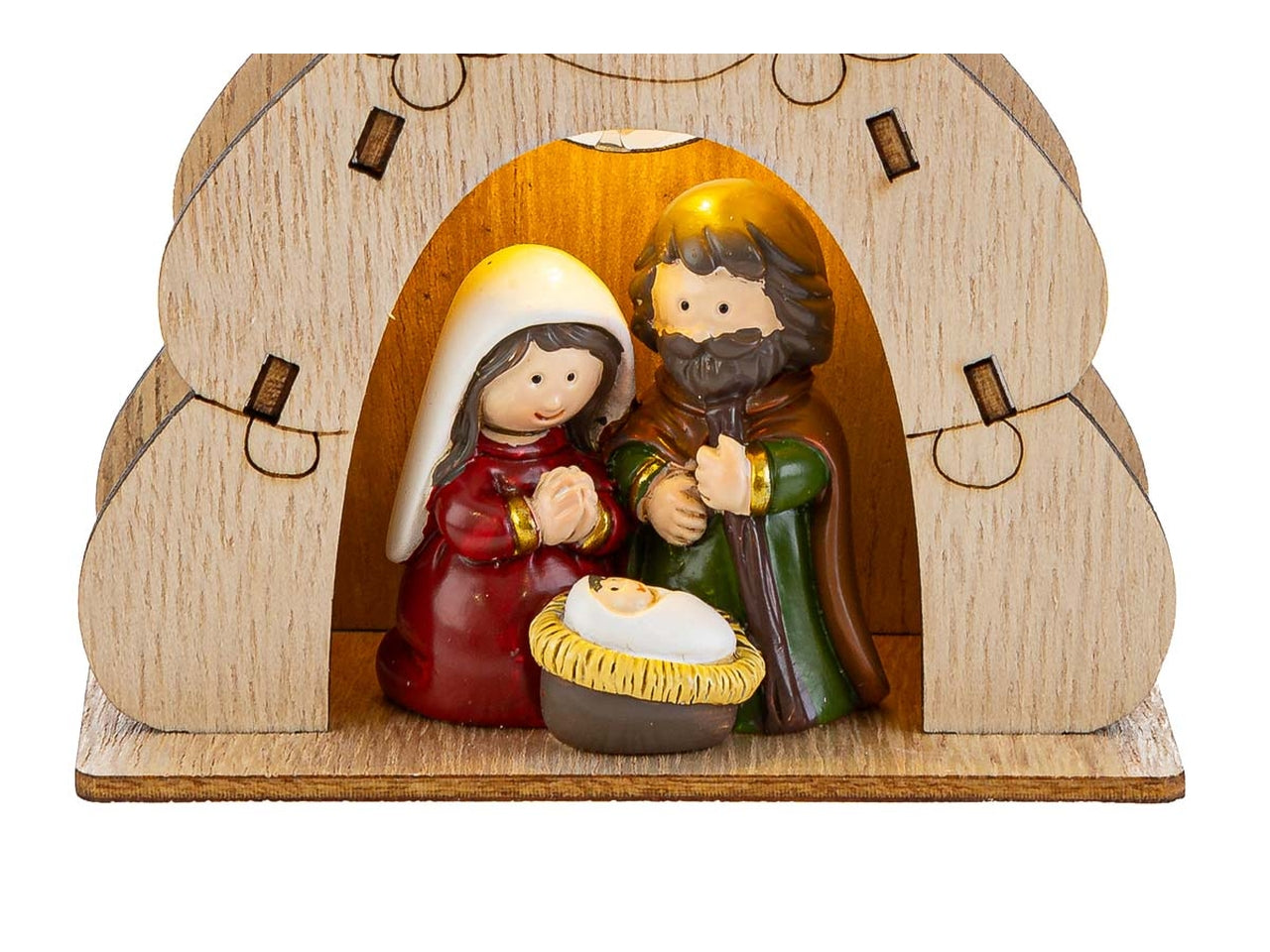 Appendino sacra famiglia in resina colorata albero di legno 9x4xh.11cm
