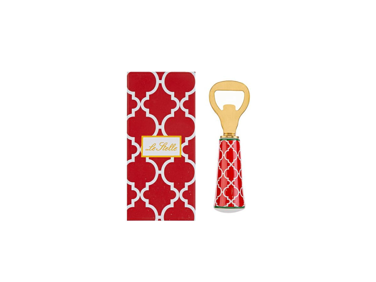 Apribottiglie natalizio in ceramica e metallo rosso e dorato con scatola regalo 12x3 cm - Le Stelle