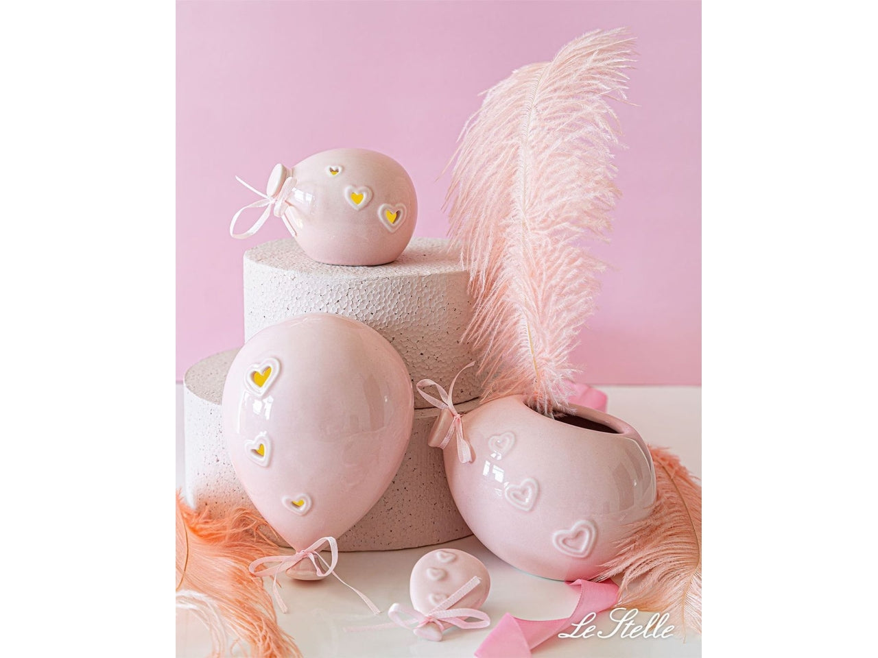 Appendino palloncino con led in porcellana colore rosa 11,5x11xh.6cm