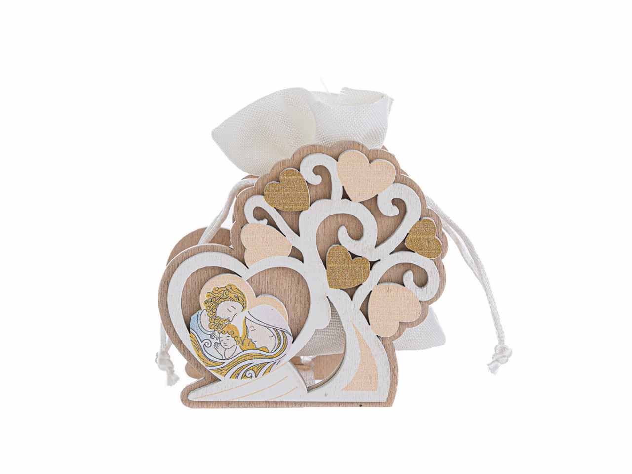 Sacchetto porta confetti in legno sacra famiglia 4x9xh.8,5 cm