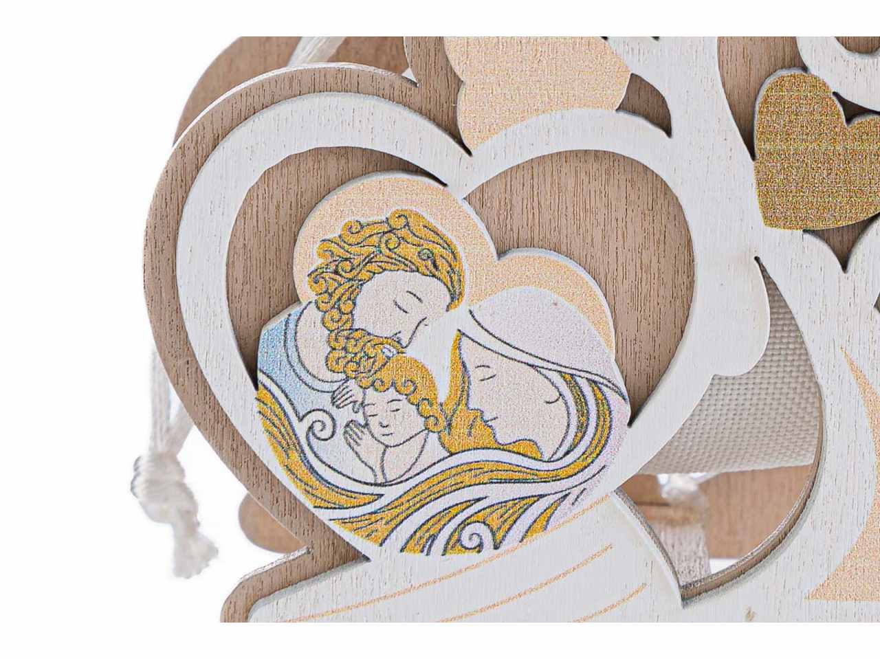 Sacchetto porta confetti in legno sacra famiglia 4x9xh.8,5 cm