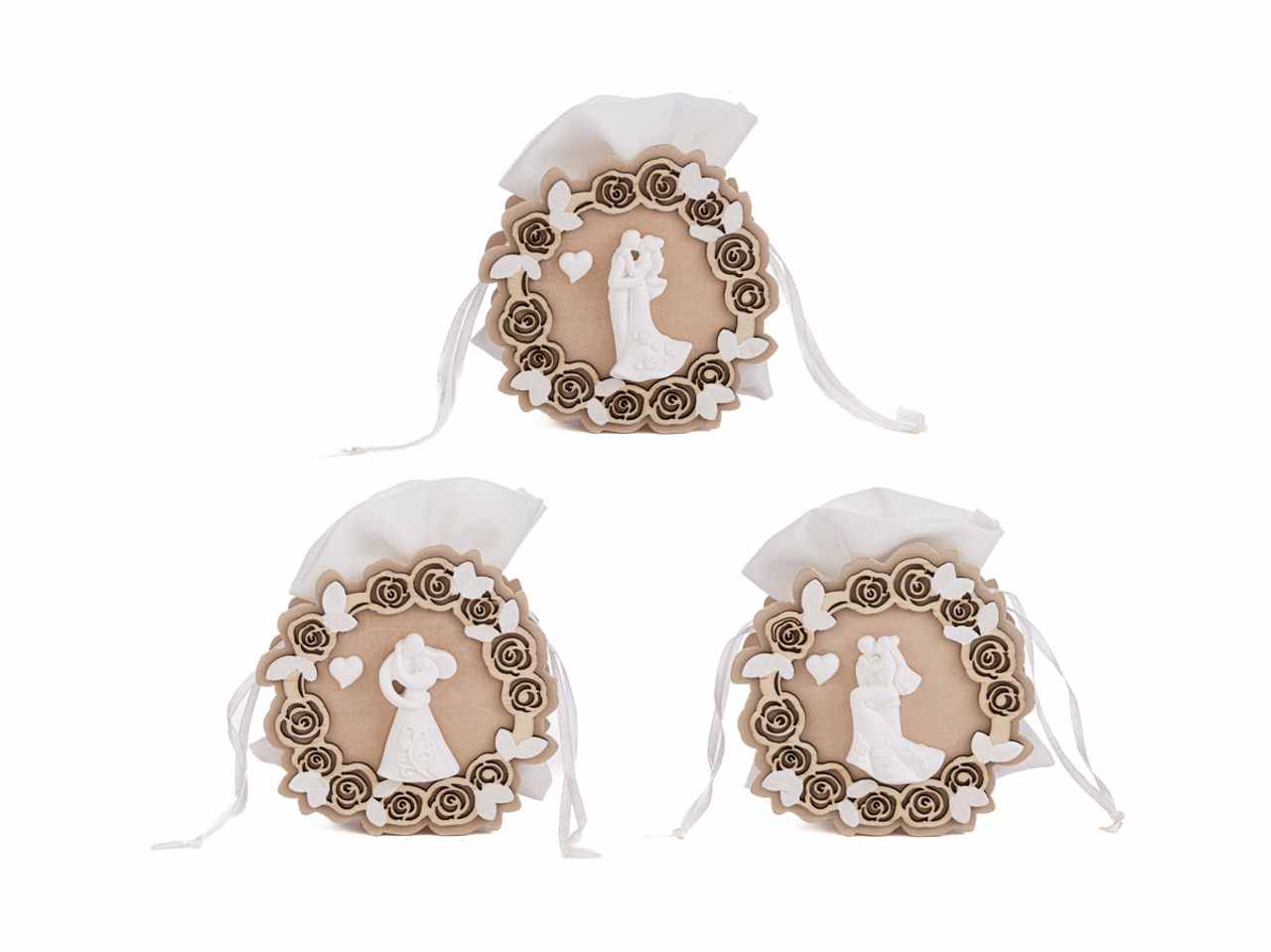 Sacchetto porta confetti in legno sposi 3 assortimenti 3,5x9,5xh.10cm