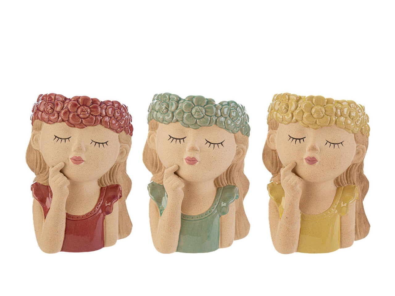 Vaso decorativo ceramica multicolor mezzo busto donna per uso interno 10,5x15 cm - Le Stelle