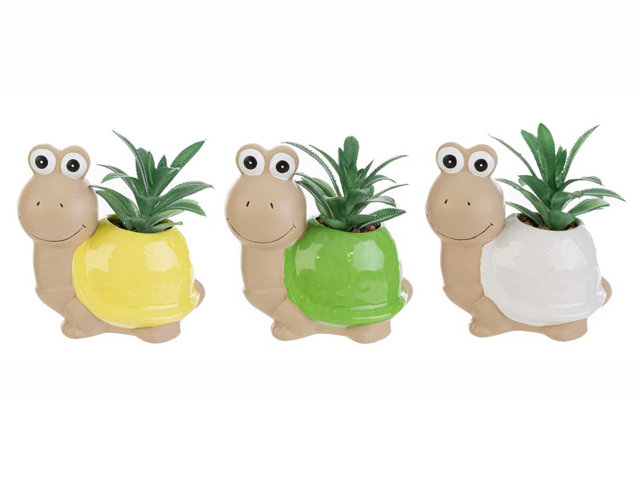 Piantina artificiale bomboniera tartaruga in ceramica e plastica 3 colori assortiti 9x13h.16 cm - Le Stelle