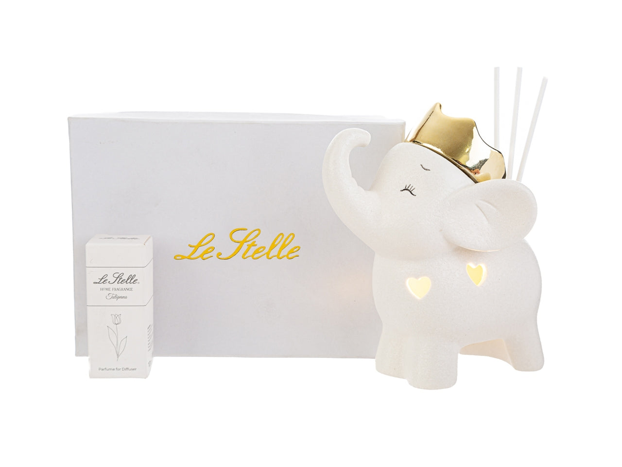 Profumatore elefantino bomboniera in porcellana bianco e oro 11x8x14 cm - Le Stelle
