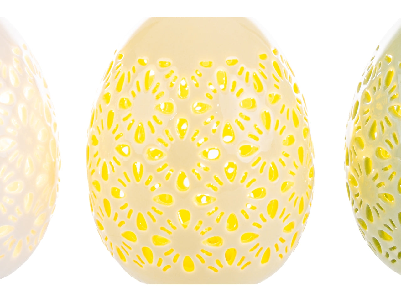 Uovo in ceramica con led in 3 assortimenti misura d.7,5xh.9cm