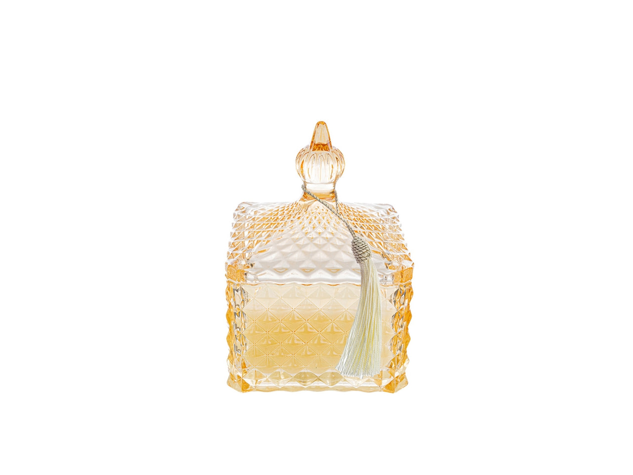 Candela profumata cannella e pepe bianco, vasetto vetro rosa e cera, forma quadrata con shopper avorio, 8x8x12 cm - Le Stelle