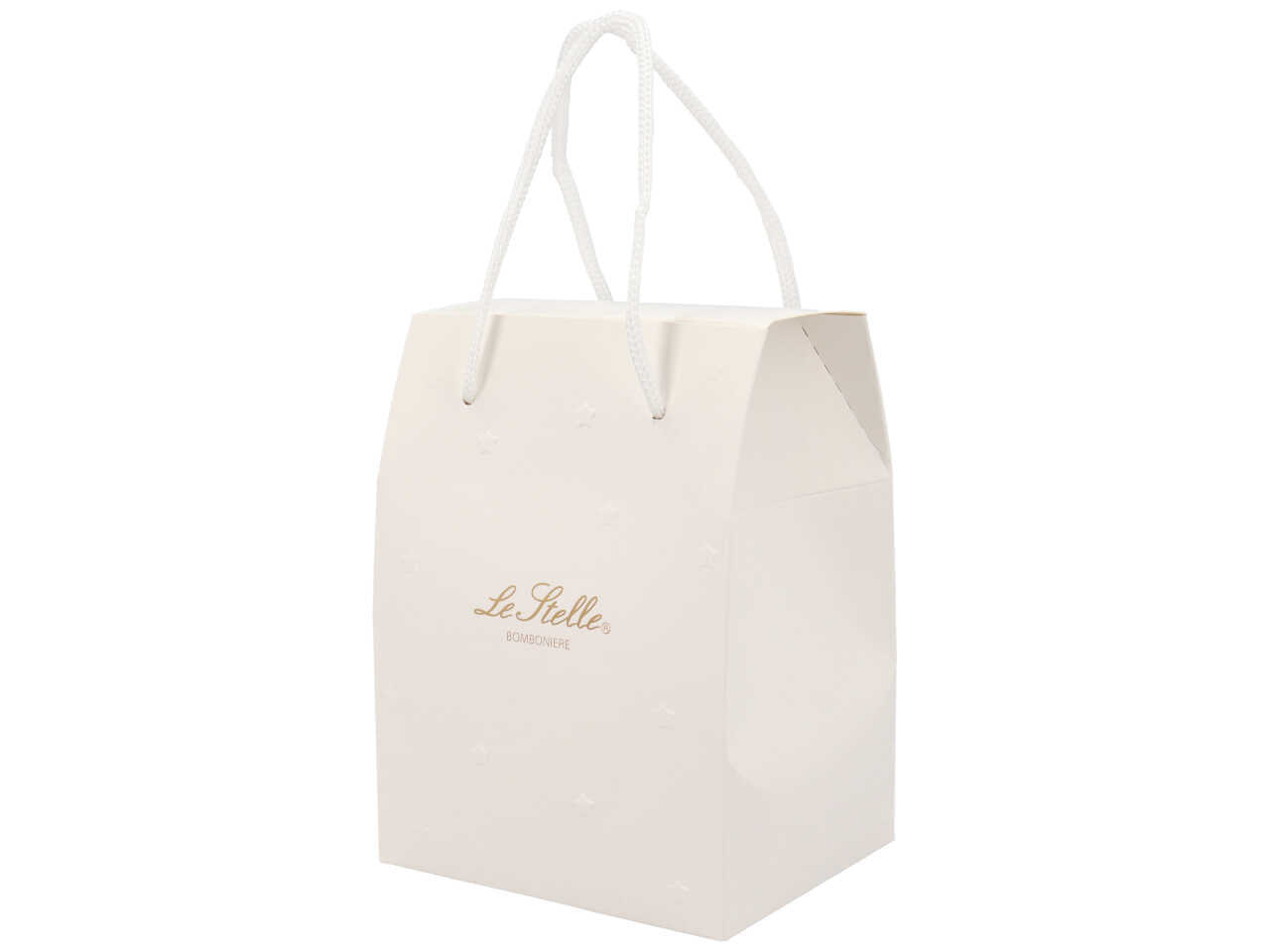 Candela profumata rosa inglese e vaniglia, vasetto vetro rosa e cera, forma quadrata con shopper avorio, 8x8x12 cm - Le Stelle