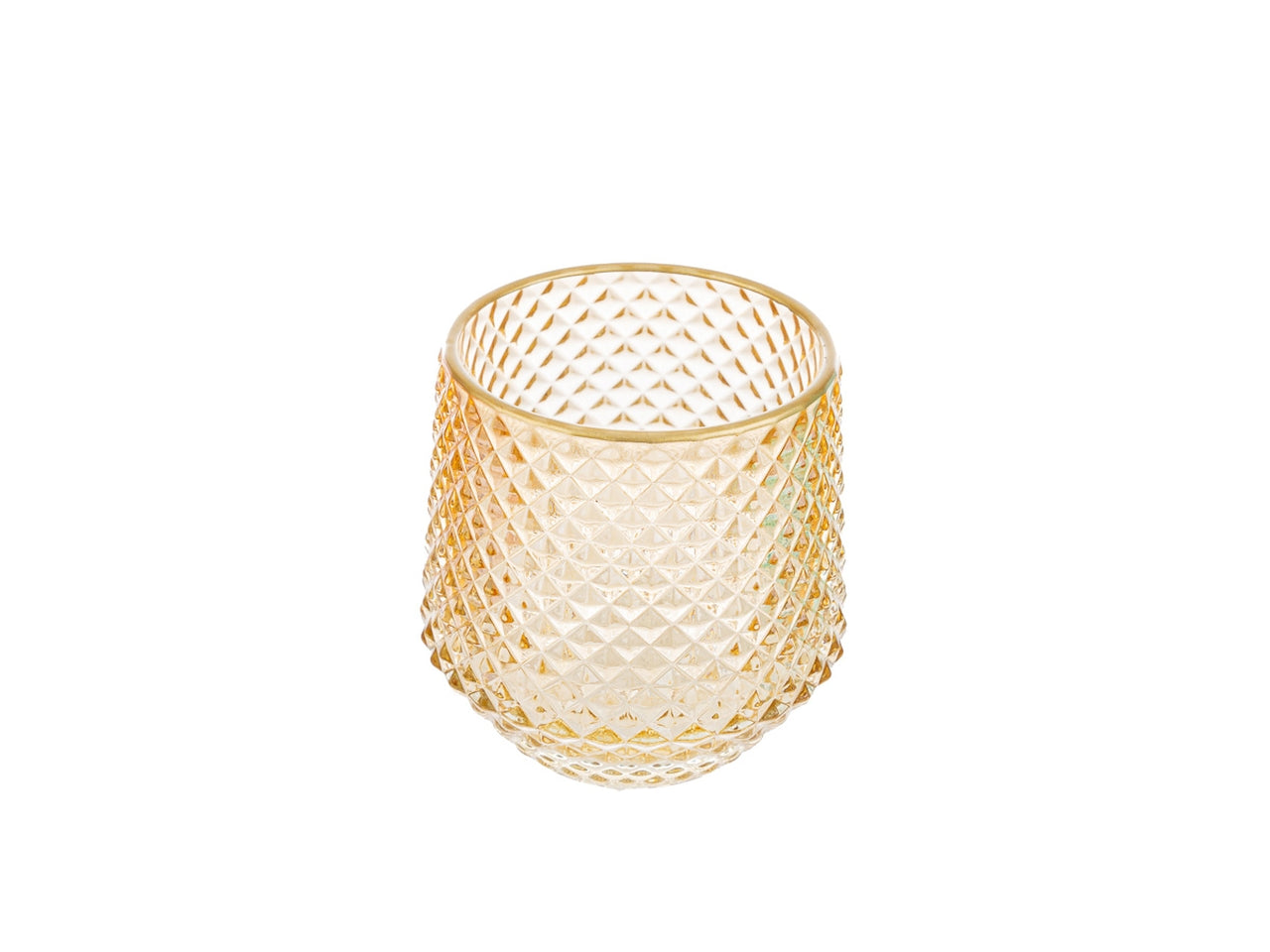 Portacandele classico in vetro ambra con decori a rilievo e bordino oro, 9xh.10 cm - Le Stelle