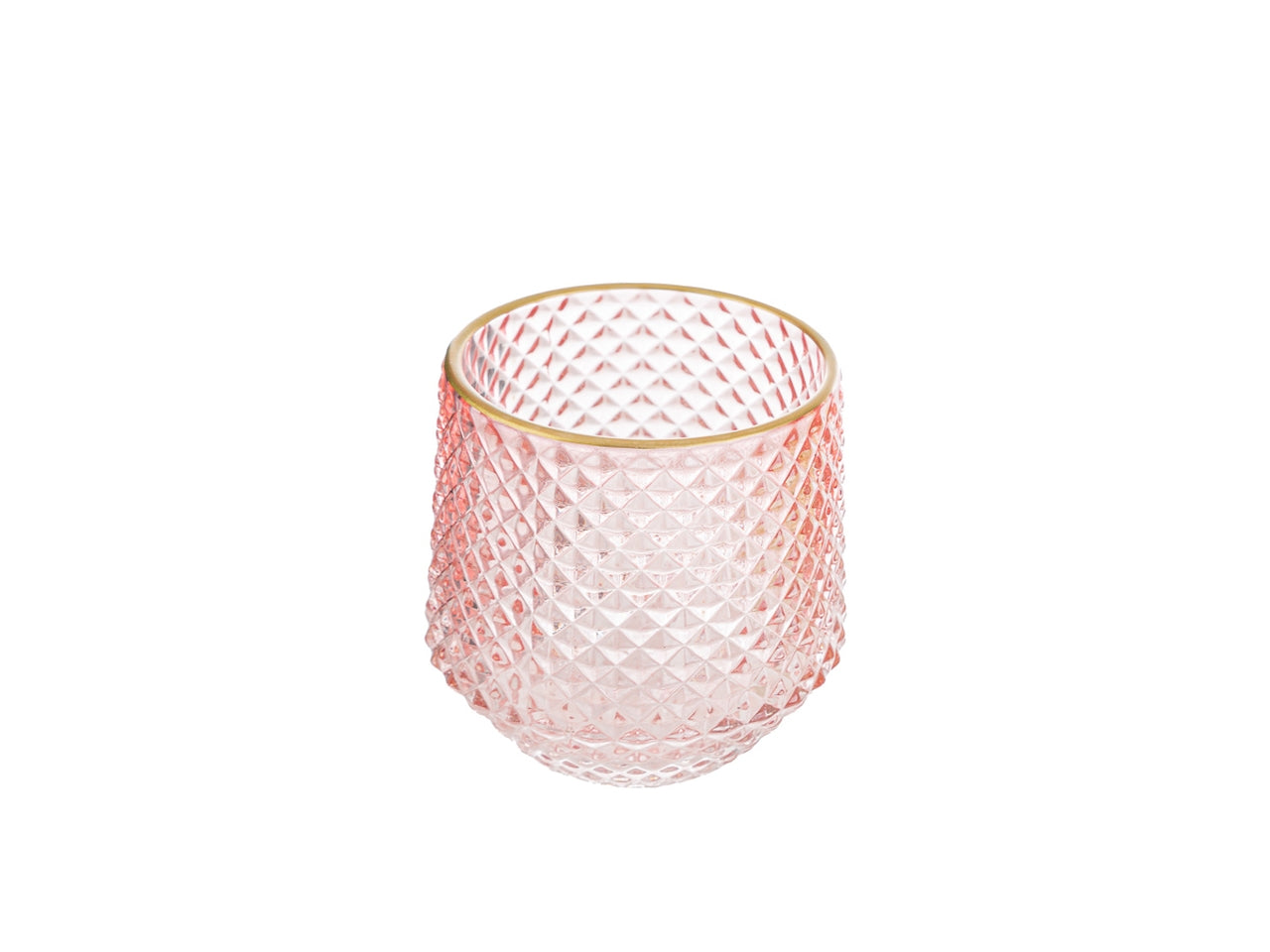 Portacandele classico in vetro rosa con decori a rilievo, 9xh.10 cm - Le Stelle