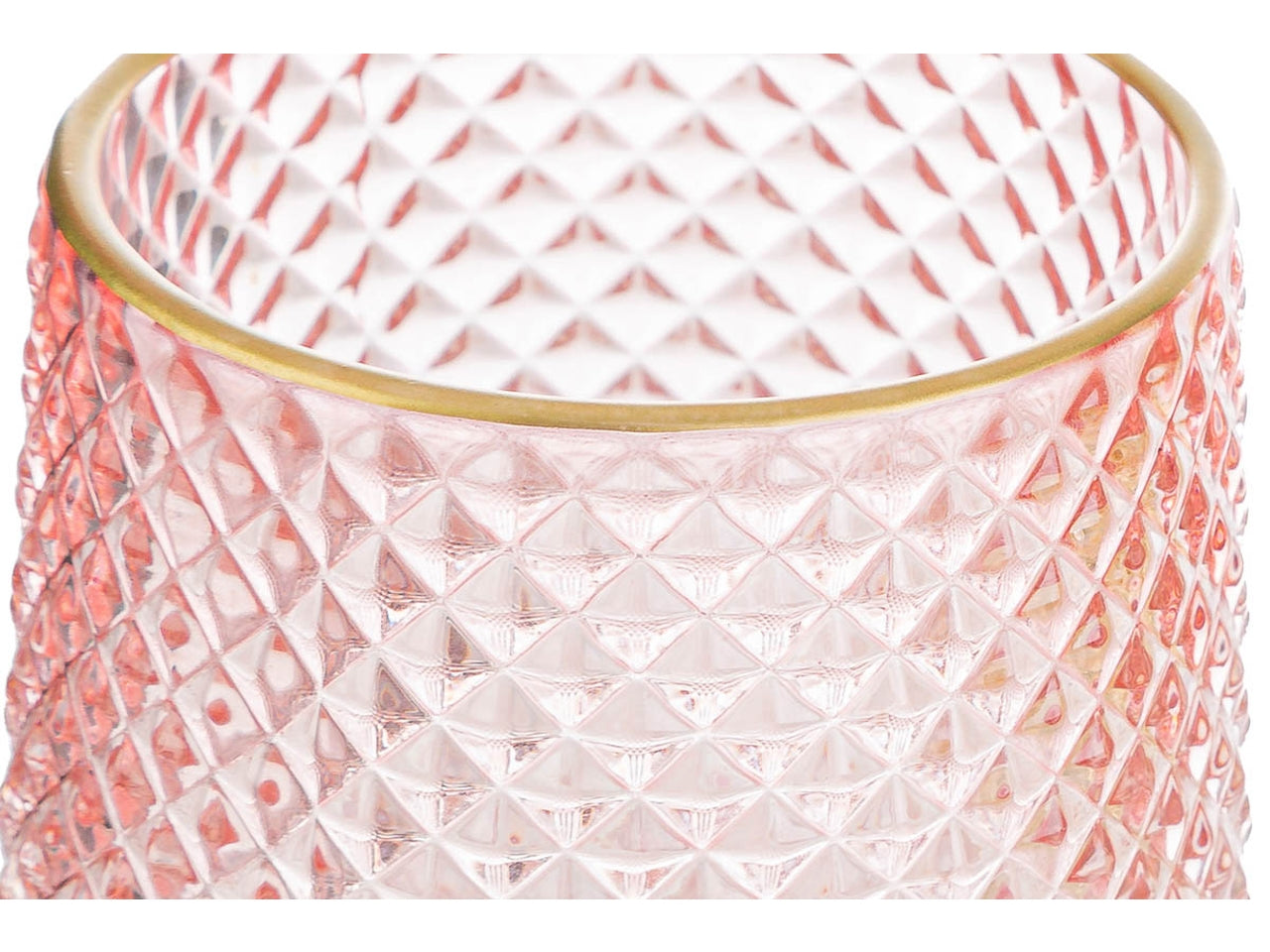 Portacandele classico in vetro rosa con decori a rilievo, 9xh.10 cm - Le Stelle