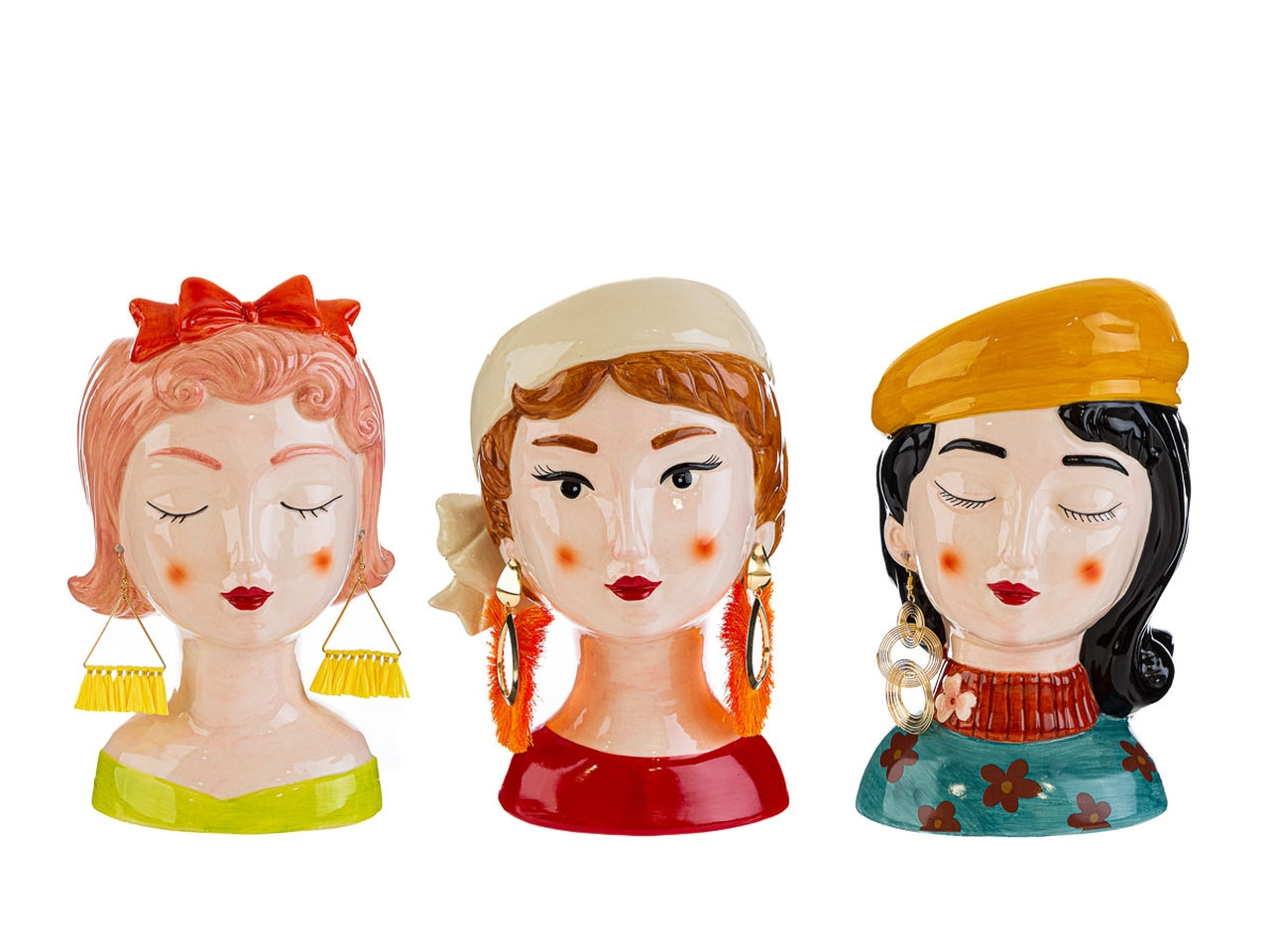 Vaso decorativo ceramica multicolor mezzo busto donna per uso interno 15,5x14x24 cm - Le Stelle