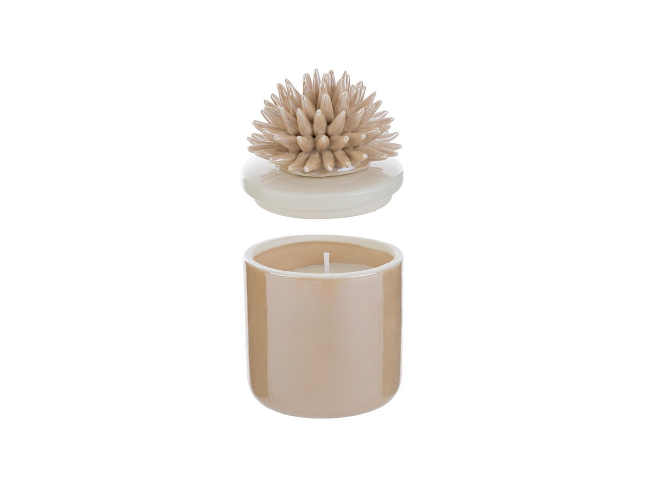 Candela scatola corallo porcellana beige 7,5x7,5xh.11,5cm con astuccio