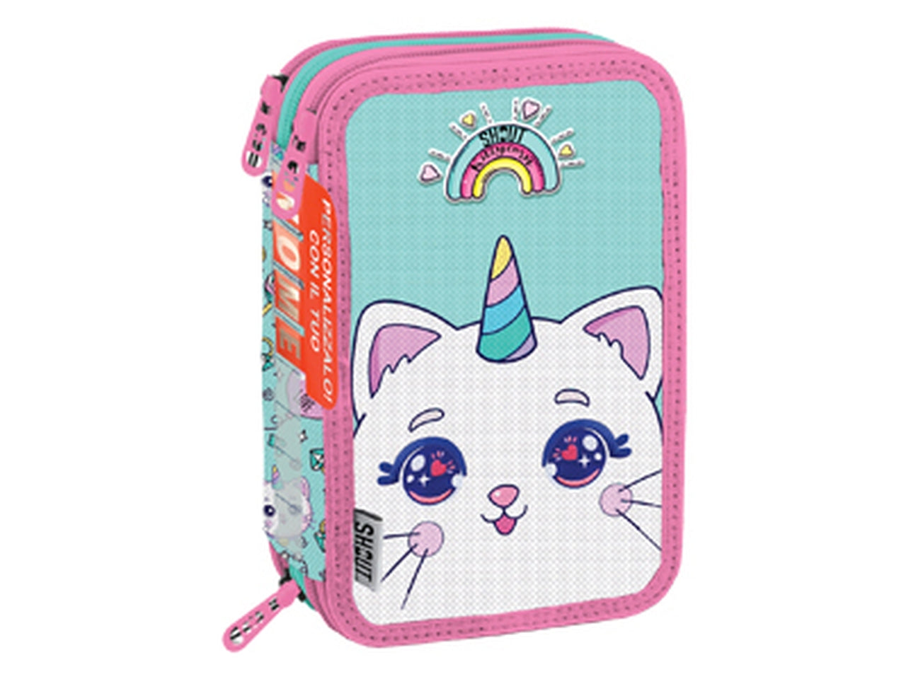 Astuccio con 3 zip Kittycorn da bambina per scuola elementare - Shout