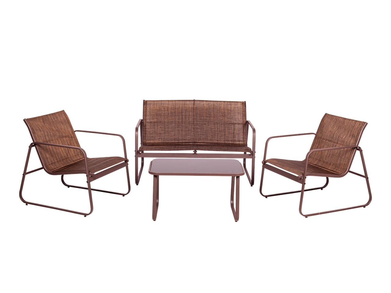 Set 4 pezzi txt divano + 2 poltrone + tavolino marrone misura aperta: 165x65x112cm misura chiusa: 96x65x14cm