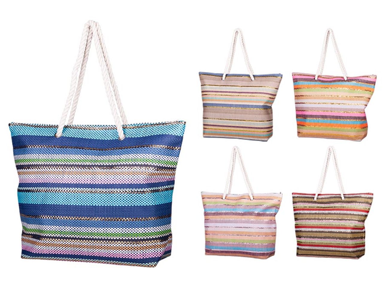 Borsa mare cordata 52x38x15cm decoro stripe in 5 assortimenti