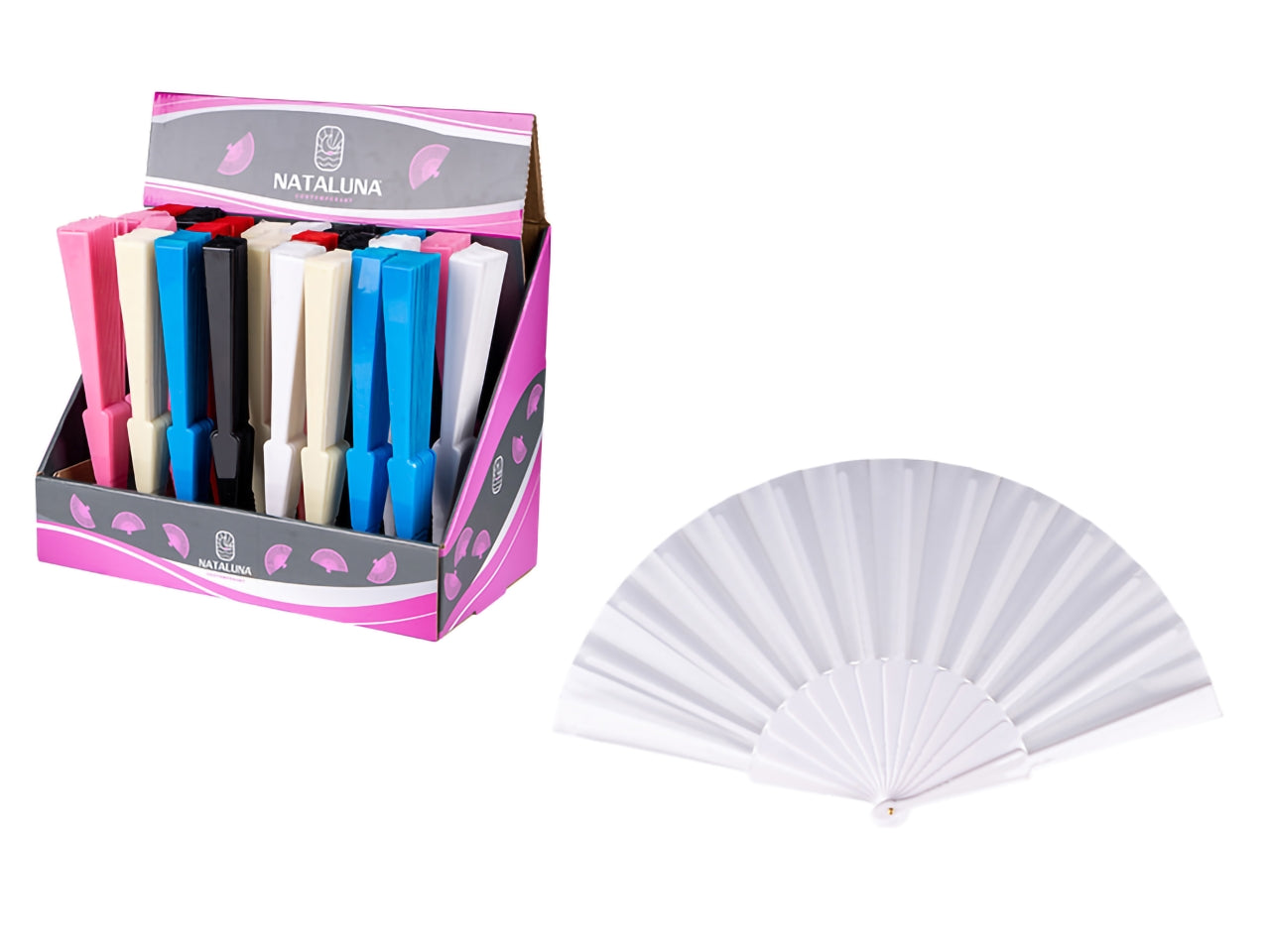 Ventaglio plastica+tessuto 23cm bianco